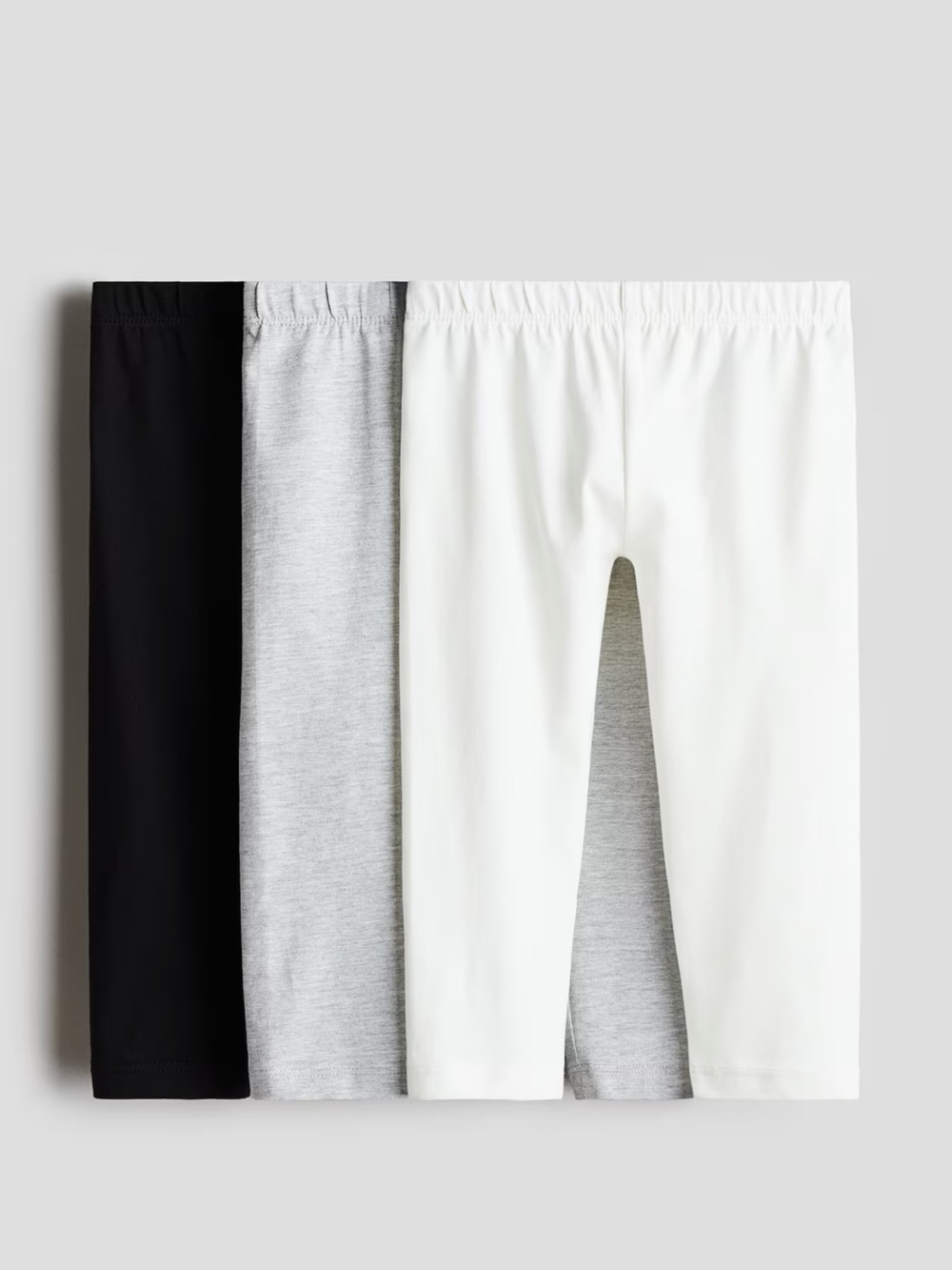 Girls 3-Pack Cotton Stretch Capri Leggings - White, Gray & Black